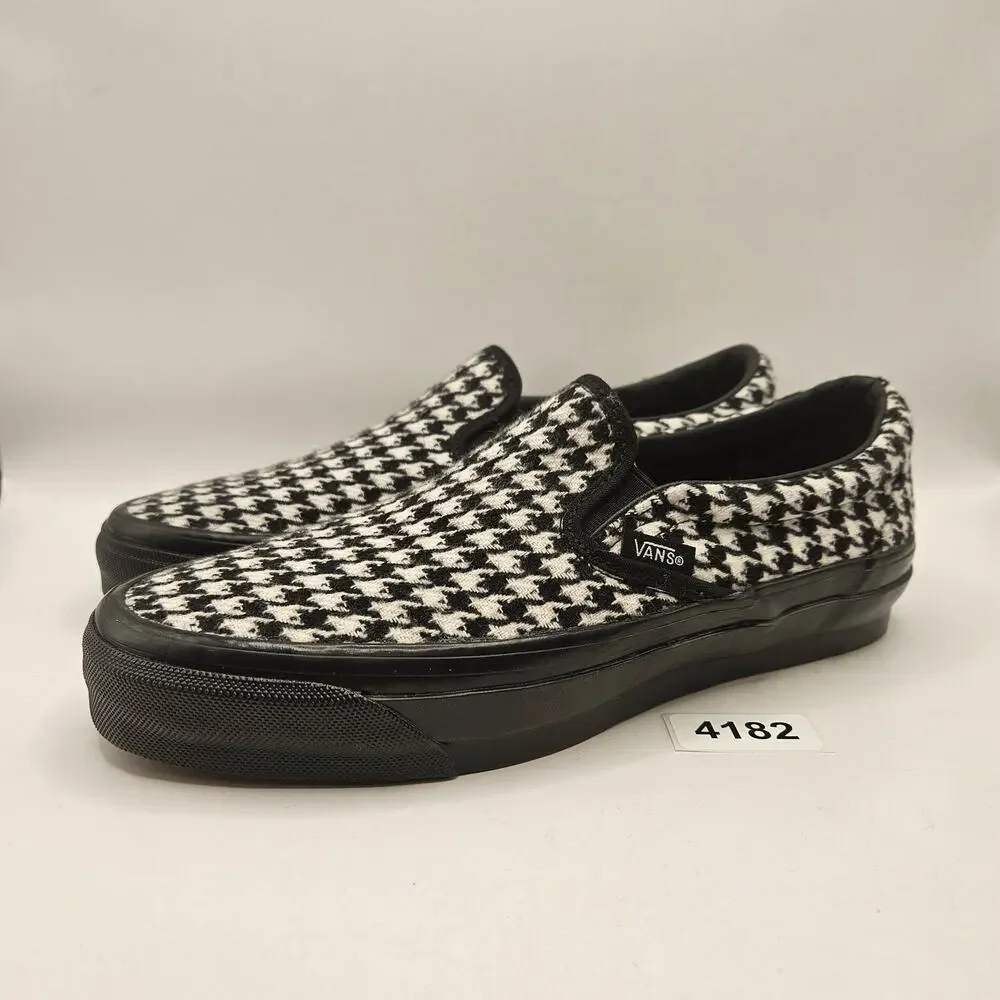 VANS WOMEN'S 8 SLIP ON BLACK WHITE HOUNDSTOOTH LOW TOP SNEAKERS NWOB
